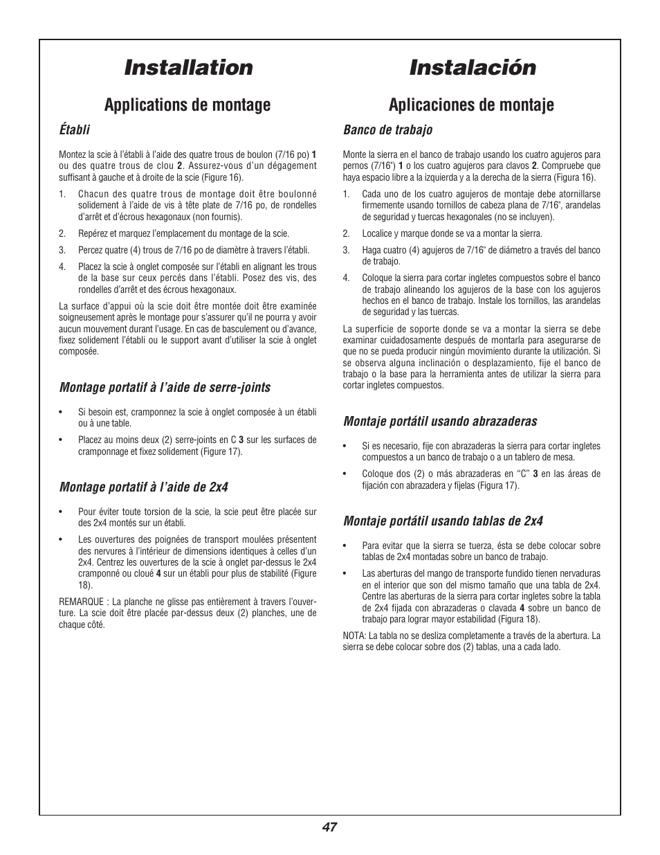 Installation, Instalación, Applications de montage | Aplicaciones de montaje | Bosch 3912 User Manual | Page 47 / 84