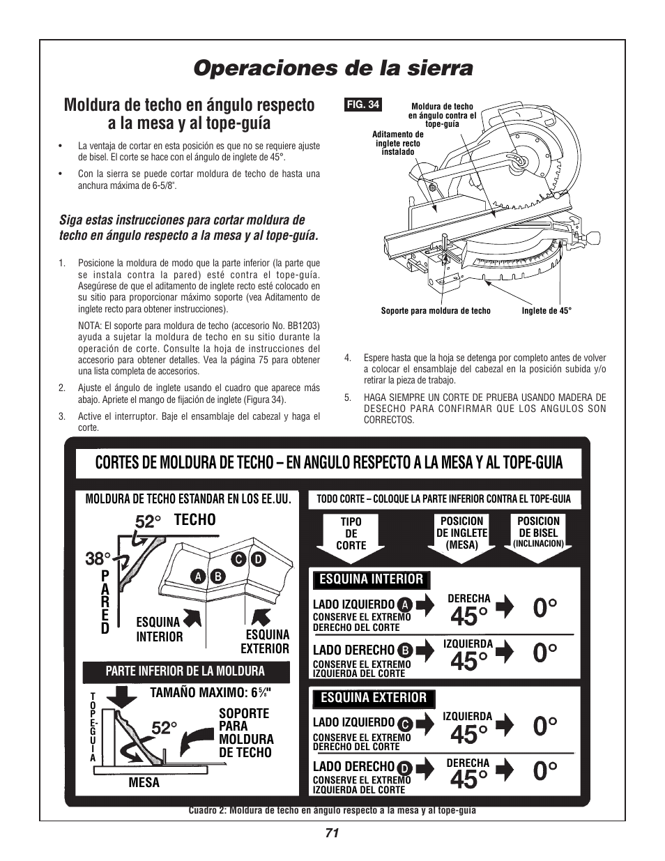 Operaciones de la sierra | Bosch 3912 User Manual | Page 71 / 84