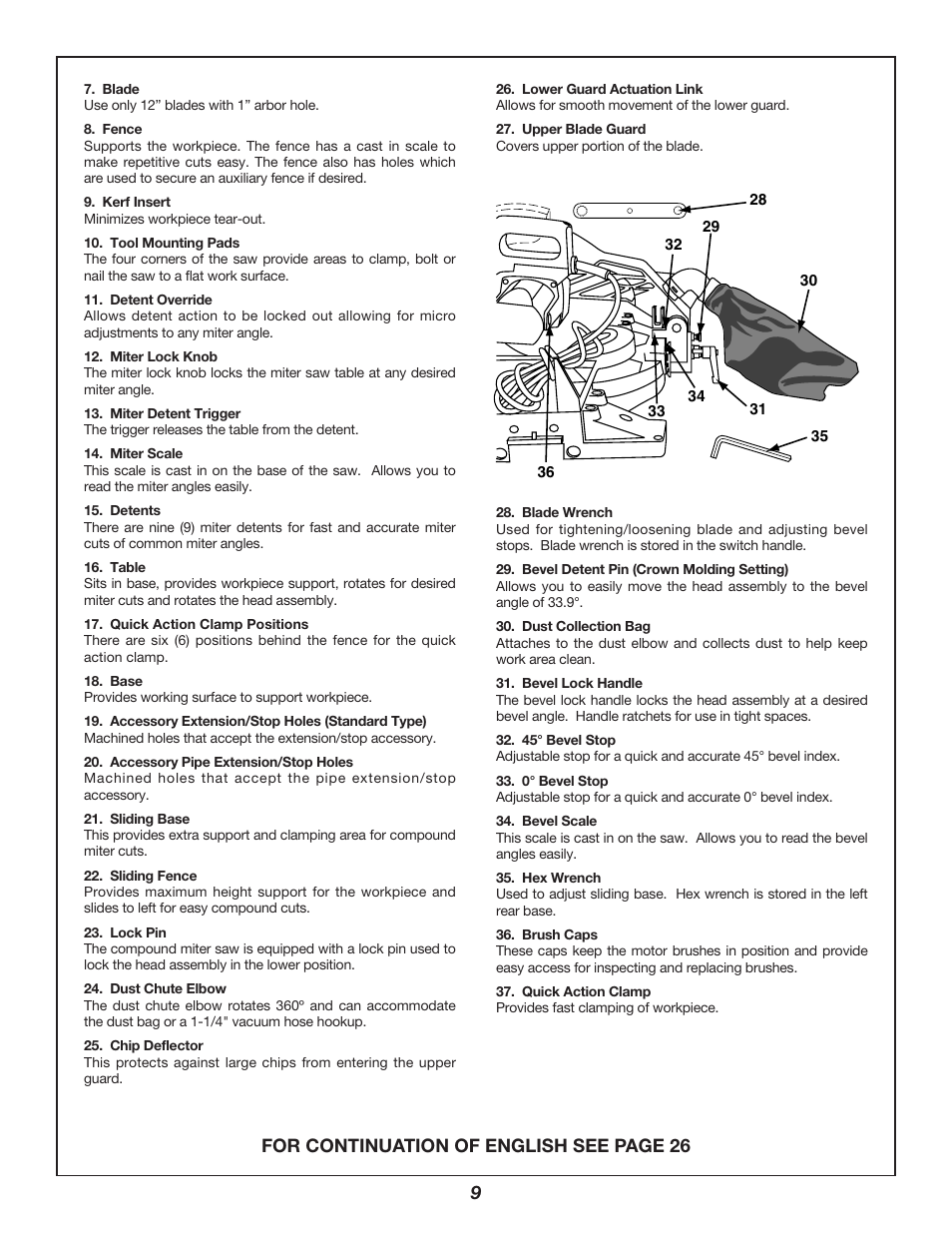 For continuation of english see page 26 | Bosch 3912 User Manual | Page 9 / 84