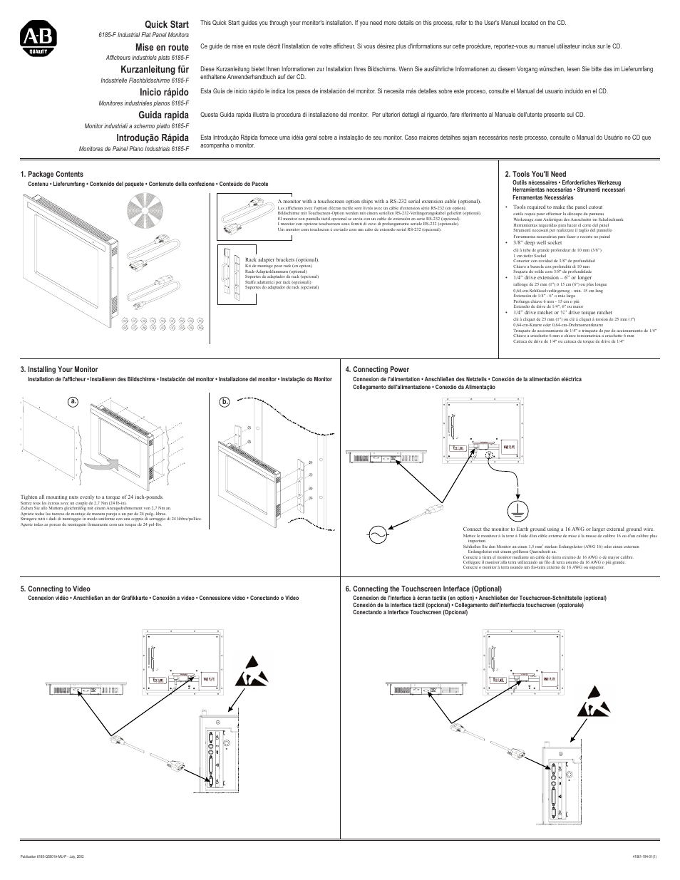 Rockwell Automation 6185-F RAC6185 Industrial Flat Panel Monitors Quick Start User Manual | 2 pages