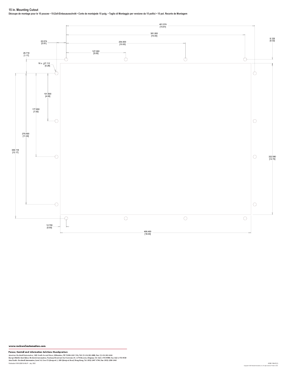 15 in. mounting cutout | Rockwell Automation 6185-F RAC6185 Industrial Flat Panel Monitors Quick Start User Manual | Page 2 / 2