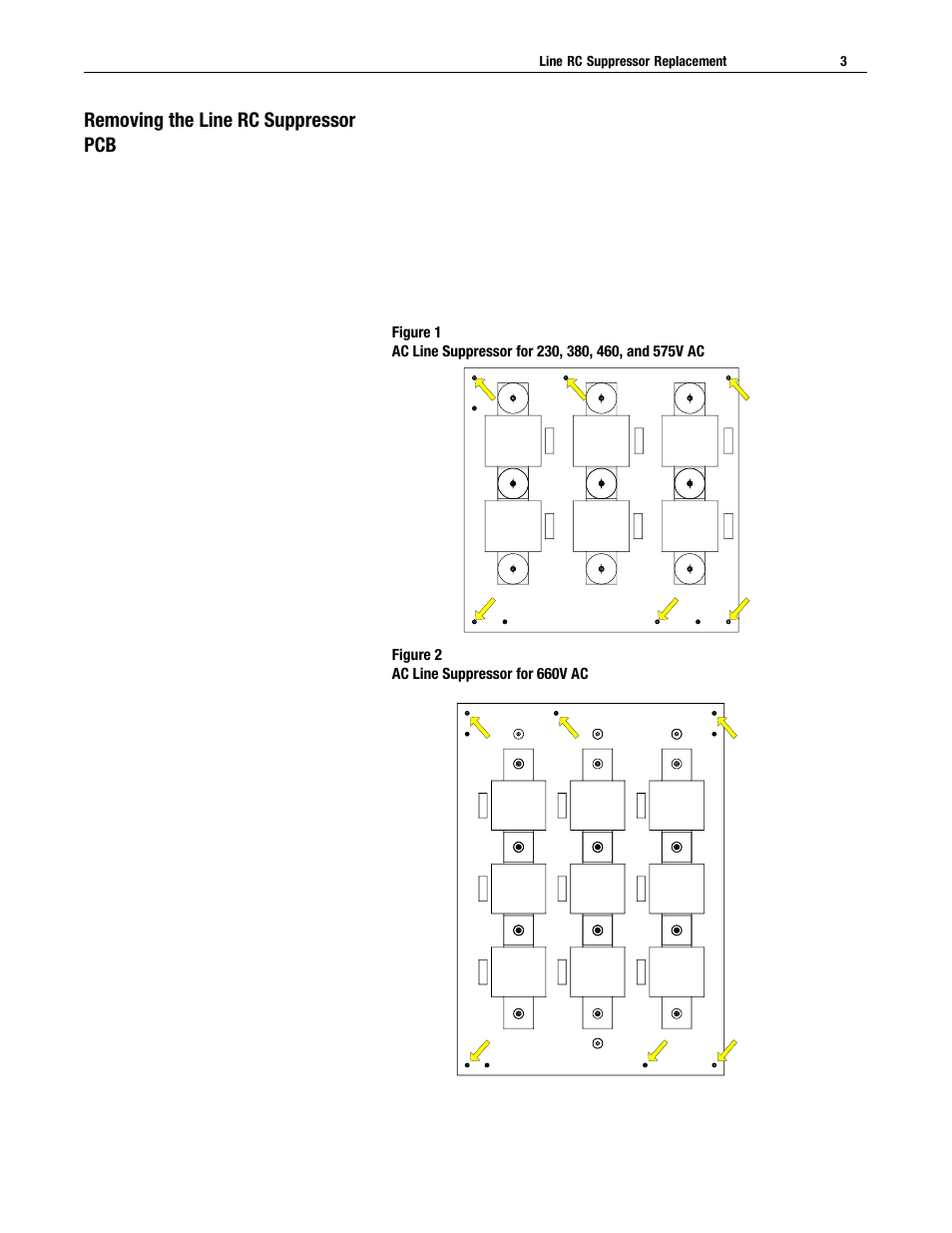 Removing the line rc suppressor pcb | Rockwell Automation 2364,2364E Line RC Suppressor Replacement User Manual | Page 3 / 4