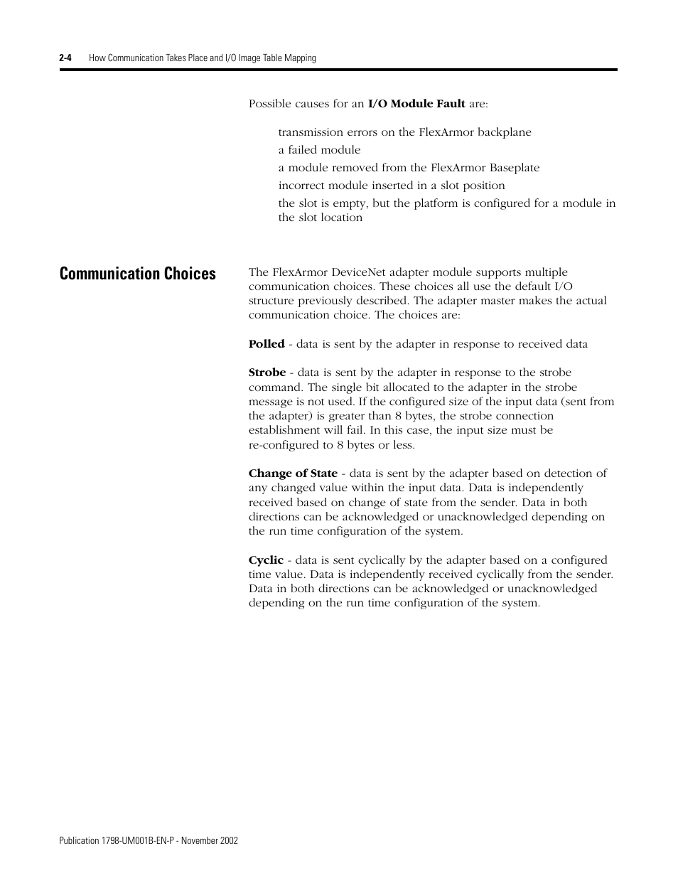 Communication choices | Rockwell Automation 1798-IB4 FlexArmor User Manual User Manual | Page 18 / 72