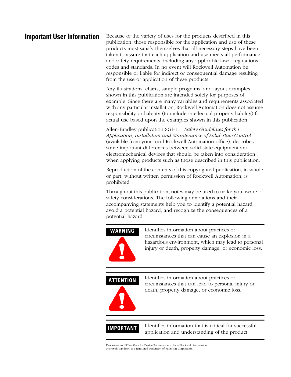 Important user information | Rockwell Automation 1798-IB4 FlexArmor User Manual User Manual | Page 2 / 72