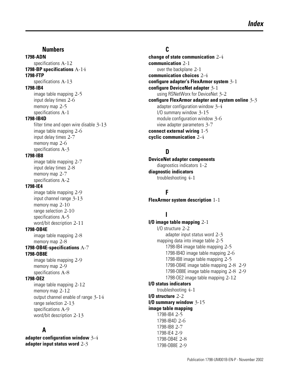 Index, Numbers | Rockwell Automation 1798-IB4 FlexArmor User Manual User Manual | Page 67 / 72