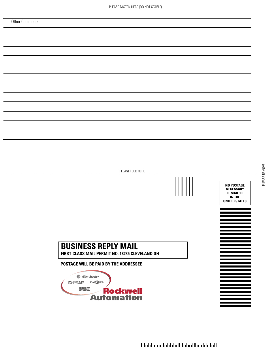 Business reply mail | Rockwell Automation 1798-IB4 FlexArmor User Manual User Manual | Page 70 / 72