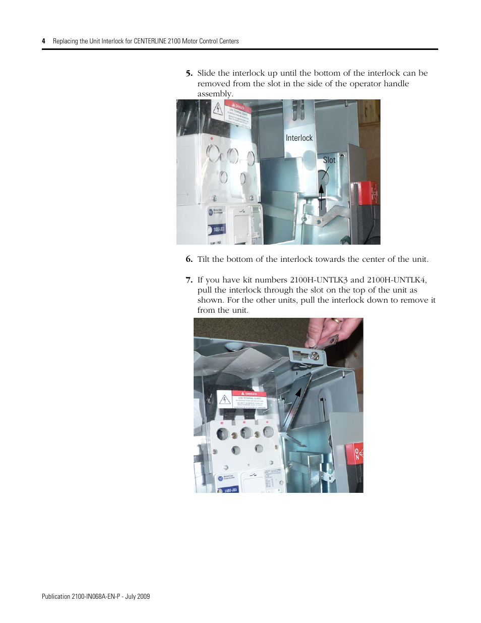 Rockwell Automation 2100H-UNTLKx Replacing the Unit Interlock for CENTERLINE 2100 Motor Control Centers User Manual | Page 4 / 8