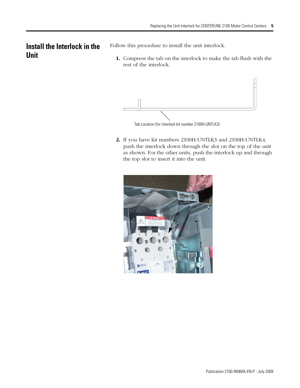 Install the interlock in the unit | Rockwell Automation 2100H-UNTLKx Replacing the Unit Interlock for CENTERLINE 2100 Motor Control Centers User Manual | Page 5 / 8