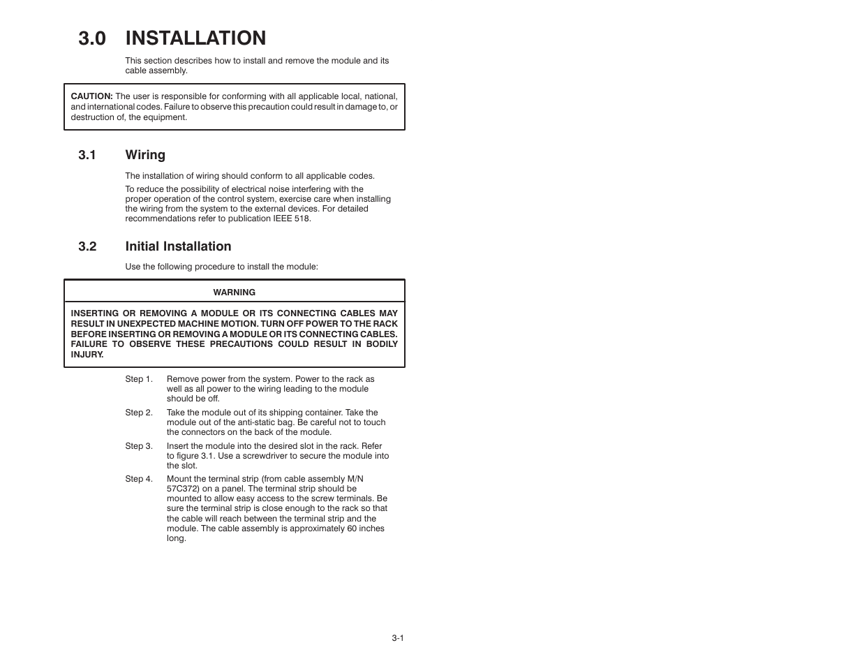 0 installation, 1 wiring, 2 initial installation | Rockwell Automation 57C421B Pulsetach Input Module/DCS 5000/AutoMax User Manual | Page 15 / 70