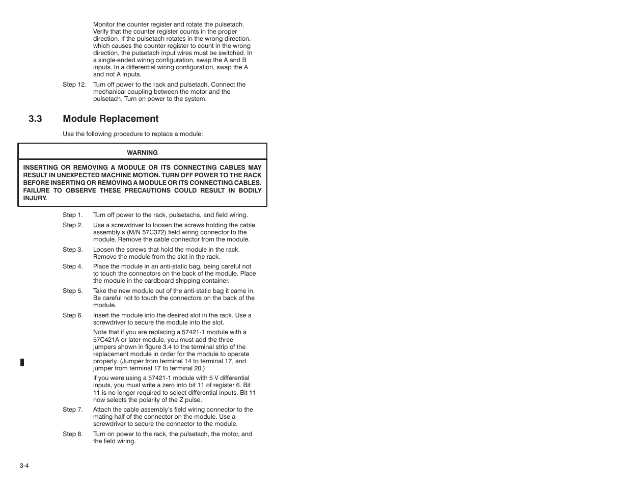 3 module replacement | Rockwell Automation 57C421B Pulsetach Input Module/DCS 5000/AutoMax User Manual | Page 18 / 70
