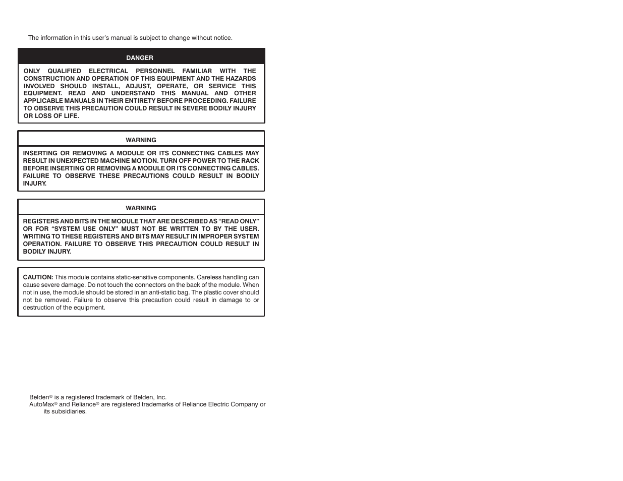 Warning notices | Rockwell Automation 57C421B Pulsetach Input Module/DCS 5000/AutoMax User Manual | Page 2 / 70
