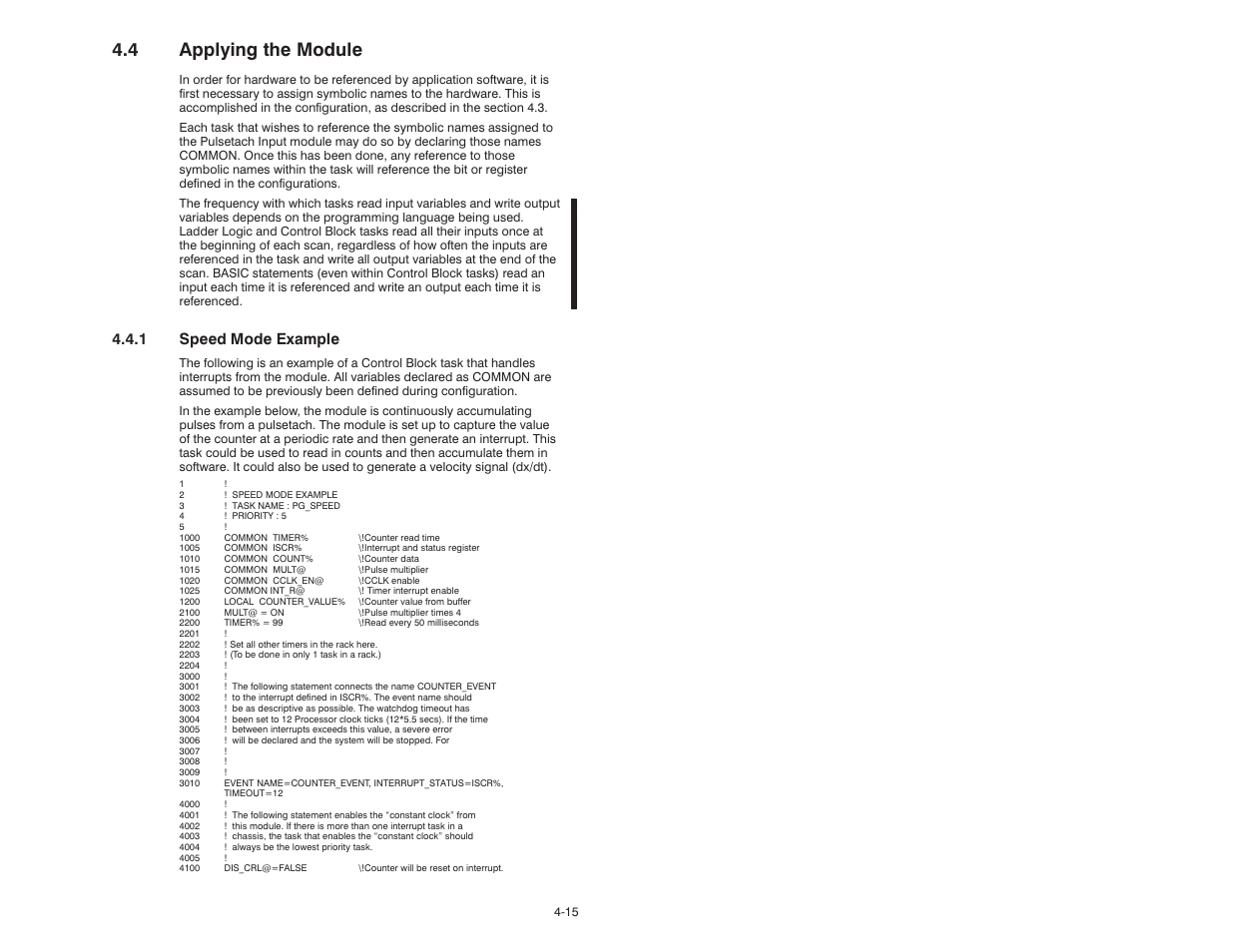 4 applying the module, 1 speed mode example | Rockwell Automation 57C421B Pulsetach Input Module/DCS 5000/AutoMax User Manual | Page 37 / 70