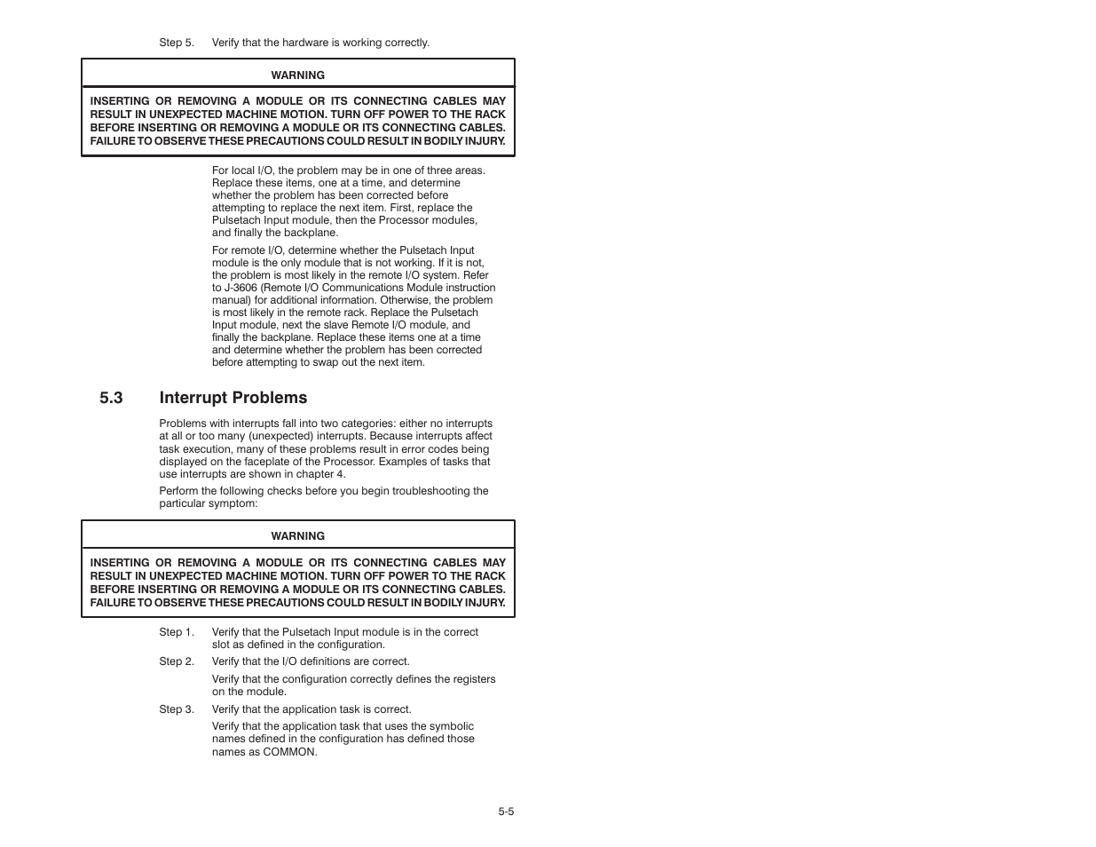 3 interrupt problems | Rockwell Automation 57C421B Pulsetach Input Module/DCS 5000/AutoMax User Manual | Page 47 / 70