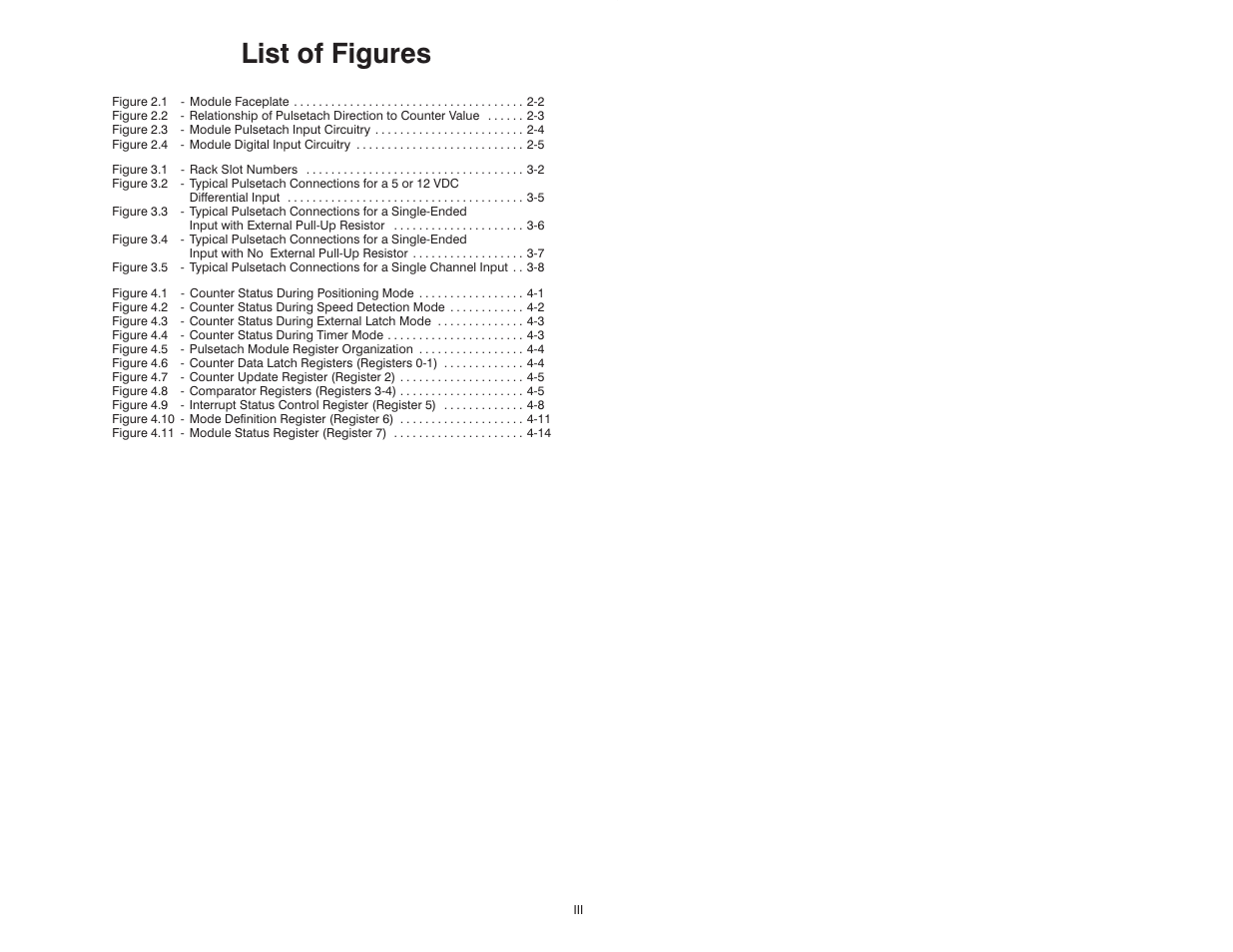 List of figures | Rockwell Automation 57C421B Pulsetach Input Module/DCS 5000/AutoMax User Manual | Page 5 / 70