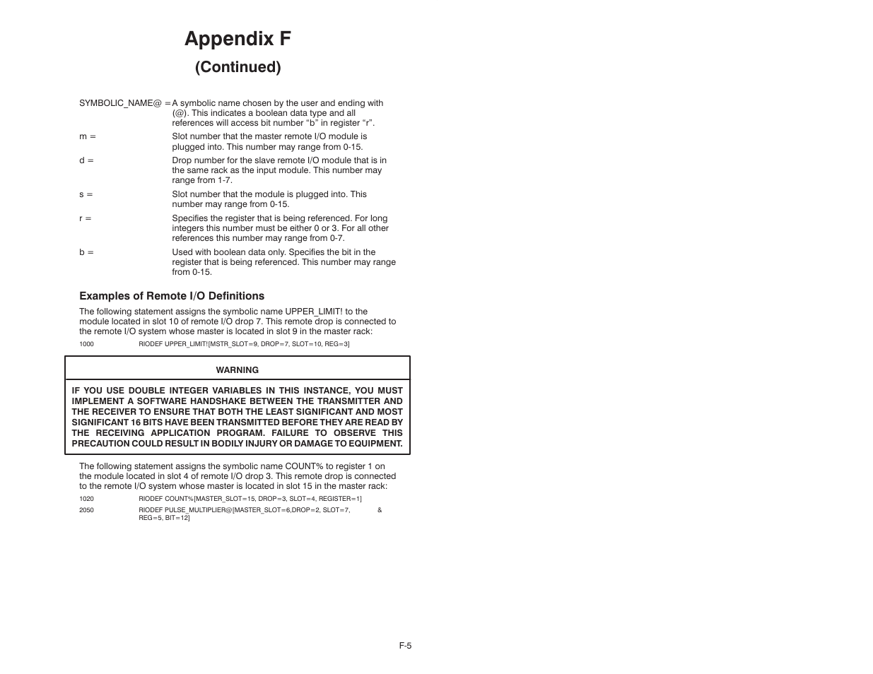 Appendix f, Continued) | Rockwell Automation 57C421B Pulsetach Input Module/DCS 5000/AutoMax User Manual | Page 65 / 70