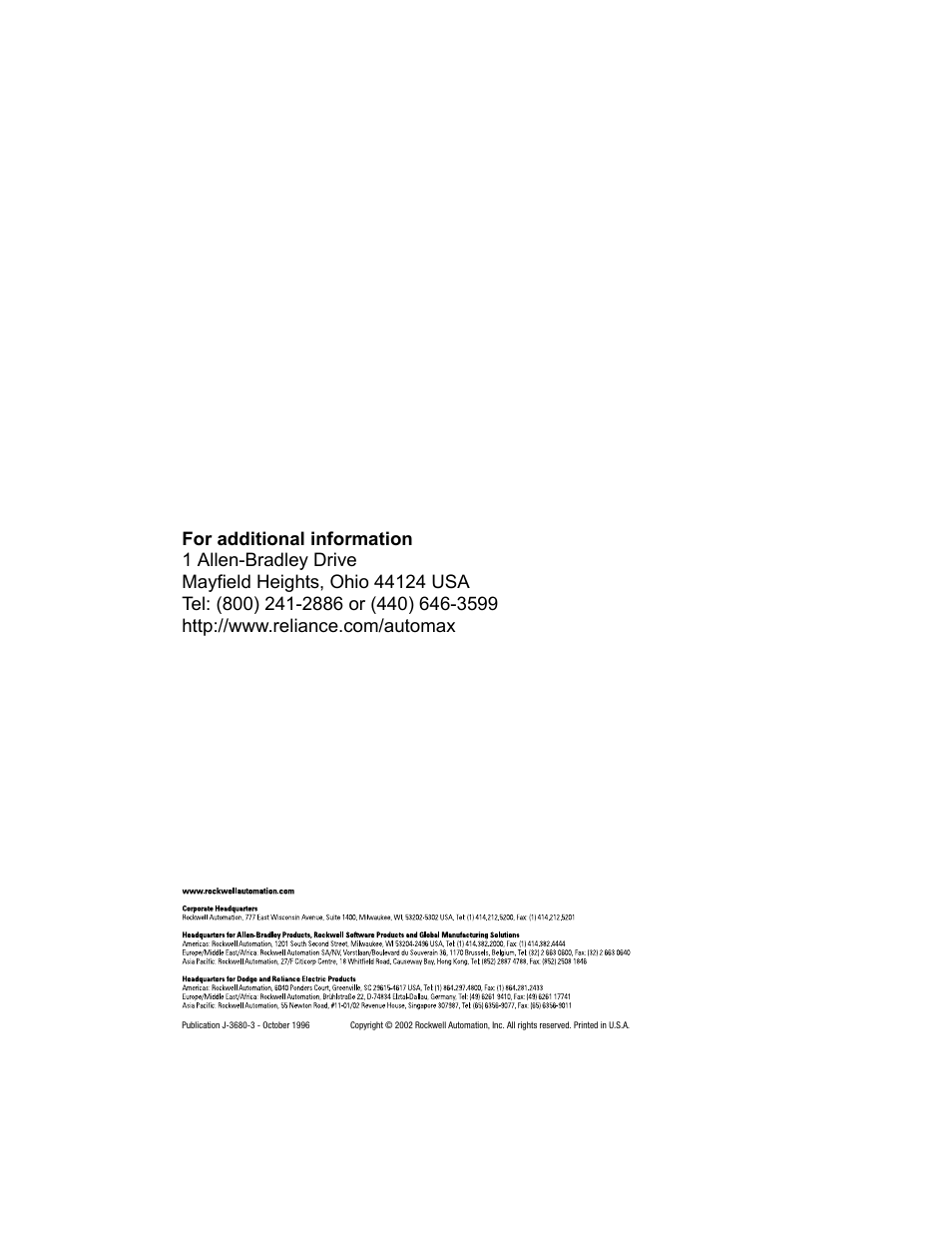 Back cover | Rockwell Automation 57C421B Pulsetach Input Module/DCS 5000/AutoMax User Manual | Page 70 / 70
