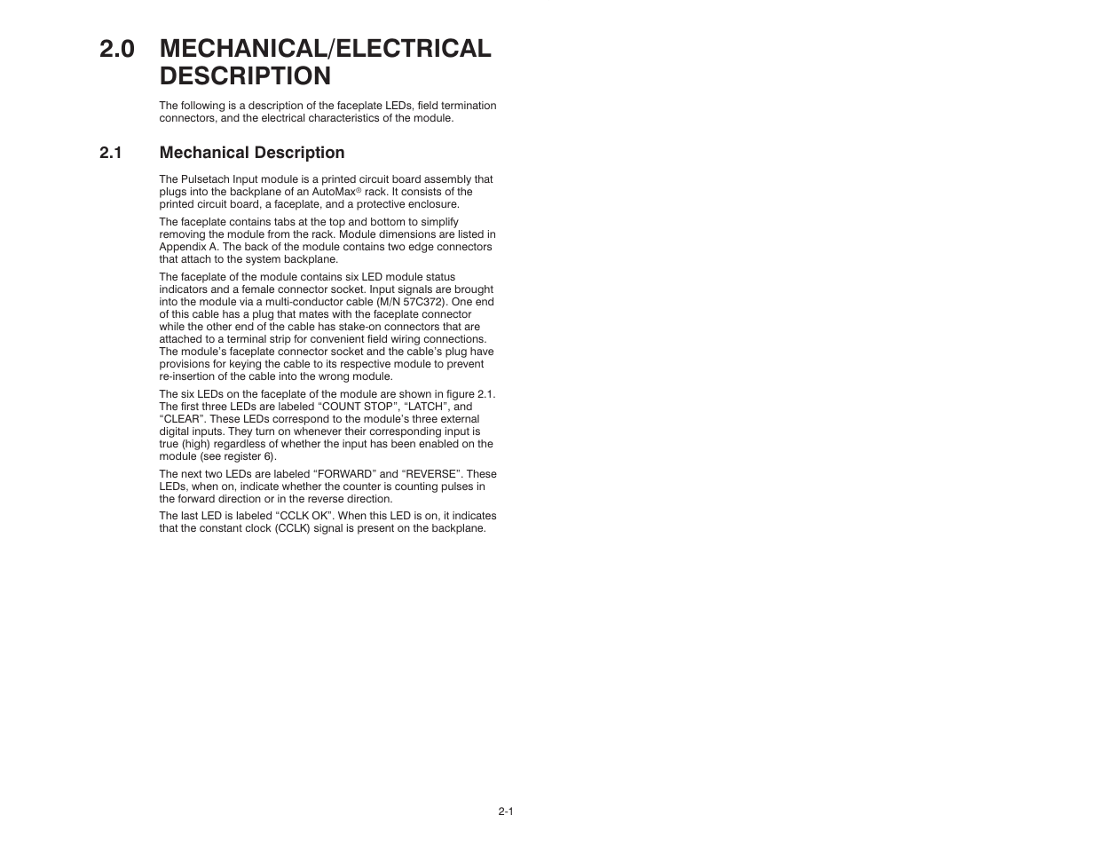 0 mechanical/electrical description, 1 mechanical description | Rockwell Automation 57C421B Pulsetach Input Module/DCS 5000/AutoMax User Manual | Page 9 / 70