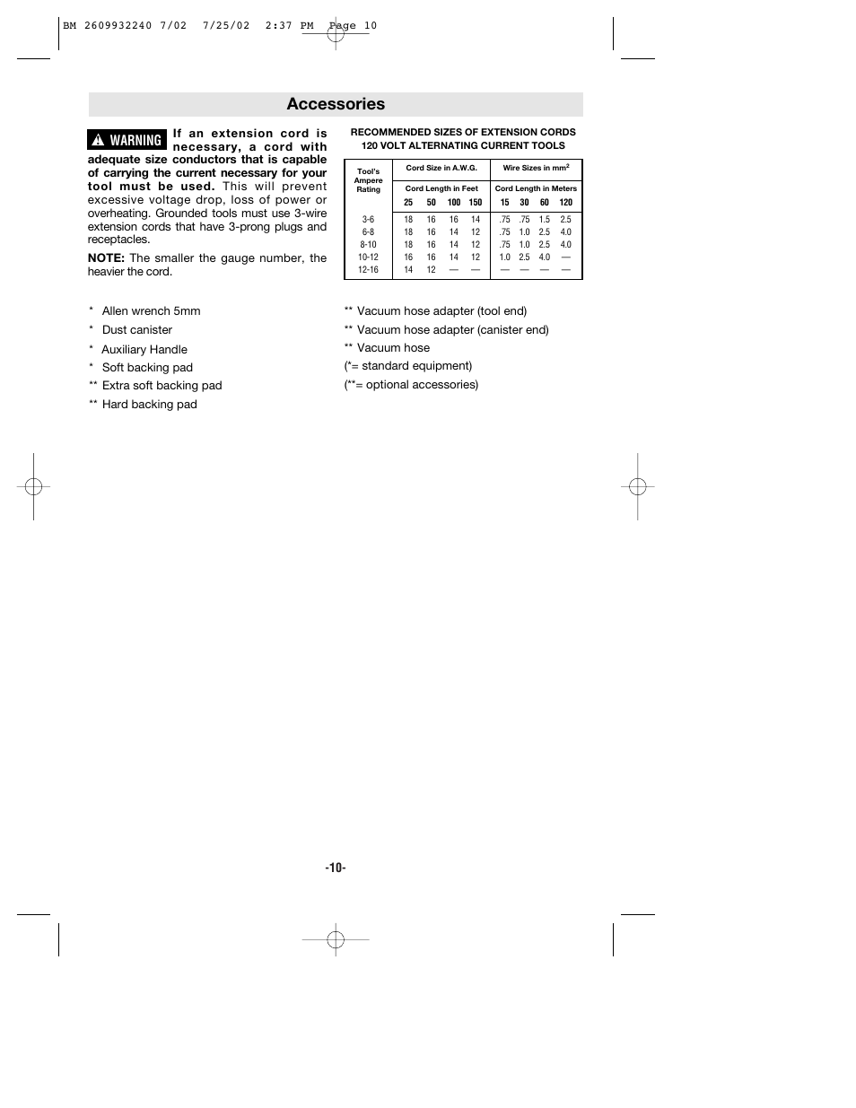 Accessories, Warning | Bosch 3107DVS User Manual | Page 10 / 32