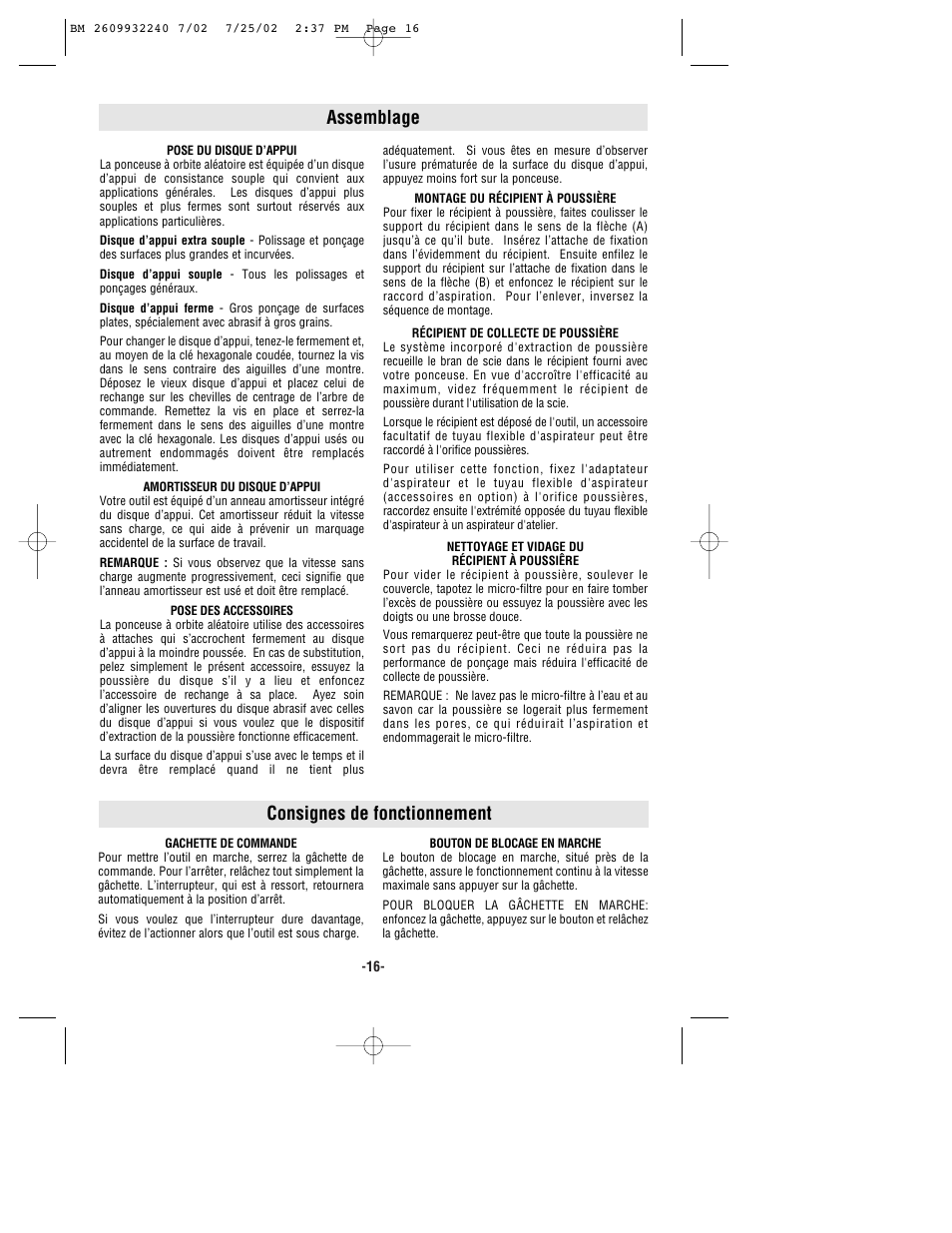 Consignes de fonctionnement assemblage | Bosch 3107DVS User Manual | Page 16 / 32