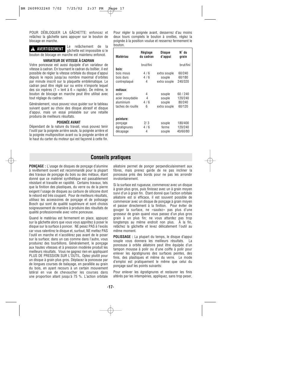 Conseils pratiques | Bosch 3107DVS User Manual | Page 17 / 32