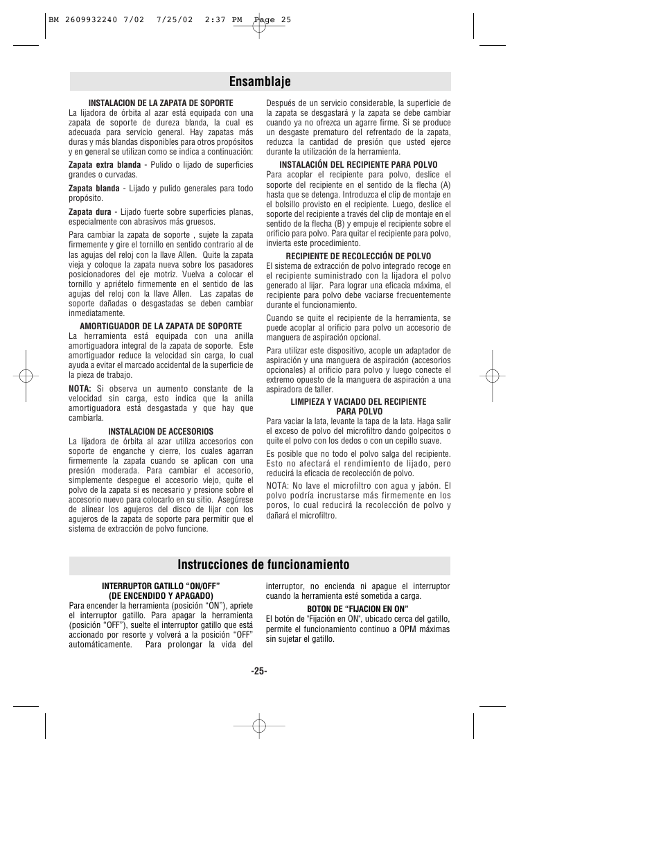 Instrucciones de funcionamiento, Ensamblaje | Bosch 3107DVS User Manual | Page 25 / 32
