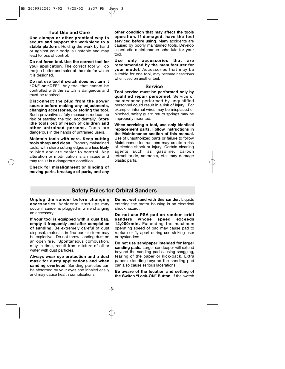 Safety rules for orbital sanders | Bosch 3107DVS User Manual | Page 3 / 32