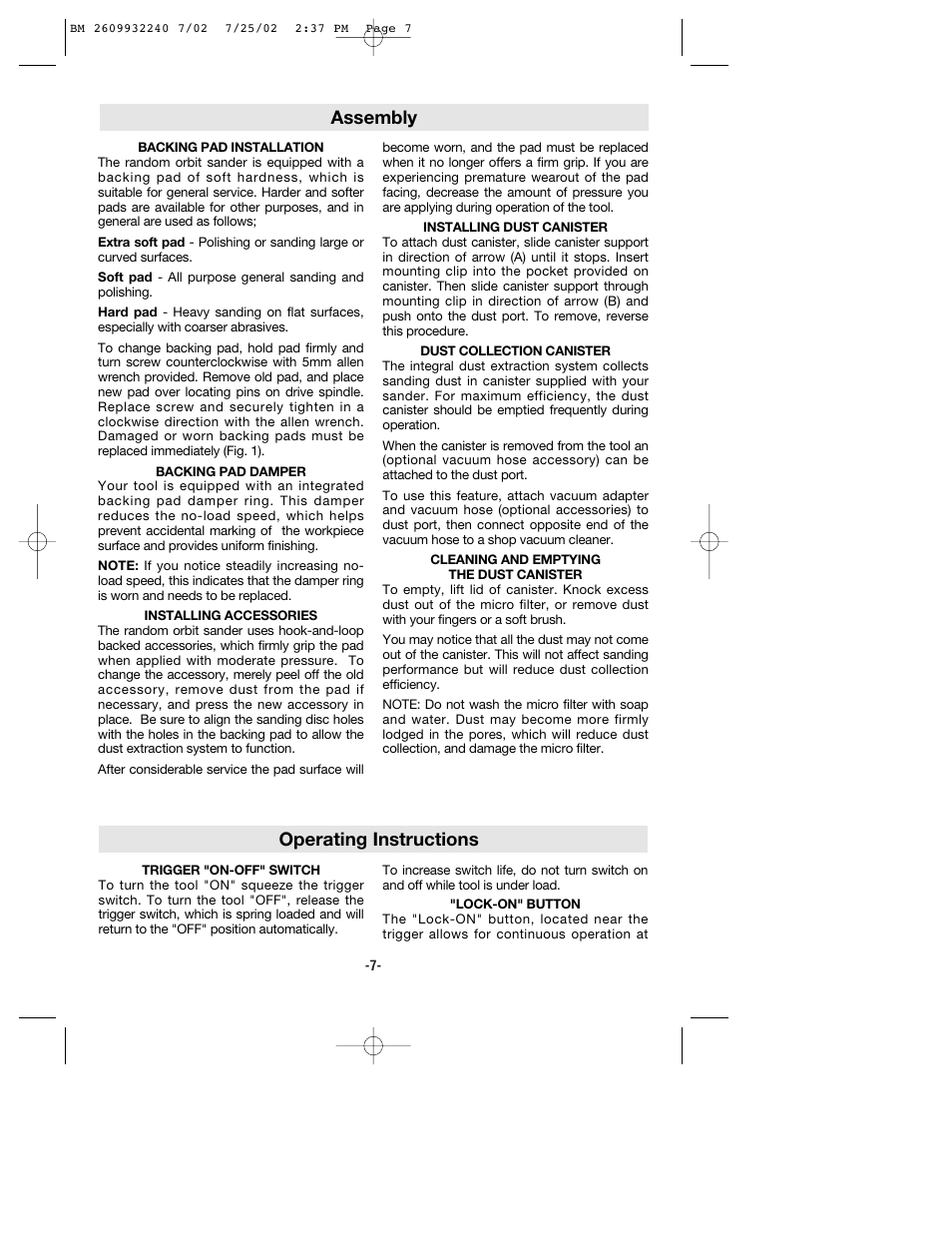 Assembly, Operating instructions | Bosch 3107DVS User Manual | Page 7 / 32