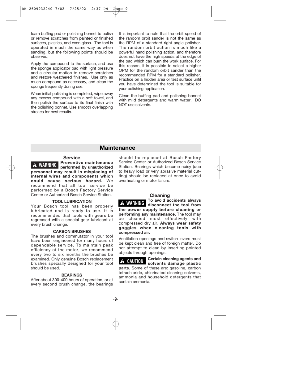 Maintenance | Bosch 3107DVS User Manual | Page 9 / 32