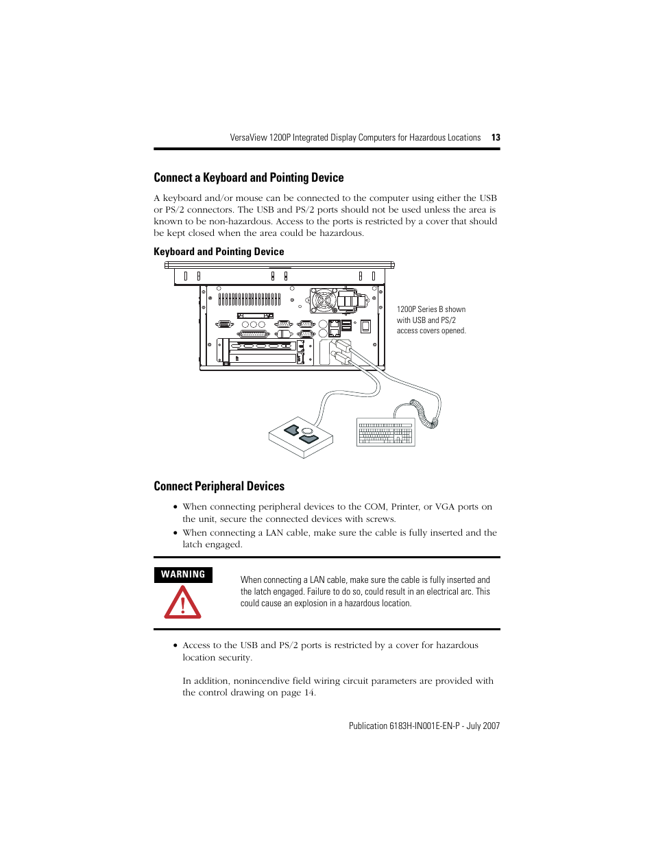 Connect a keyboard and pointing device, Connect peripheral devices | Rockwell Automation VersaView 1200P Integrated Display Computers for Hazardous Locations User Manual | Page 13 / 24