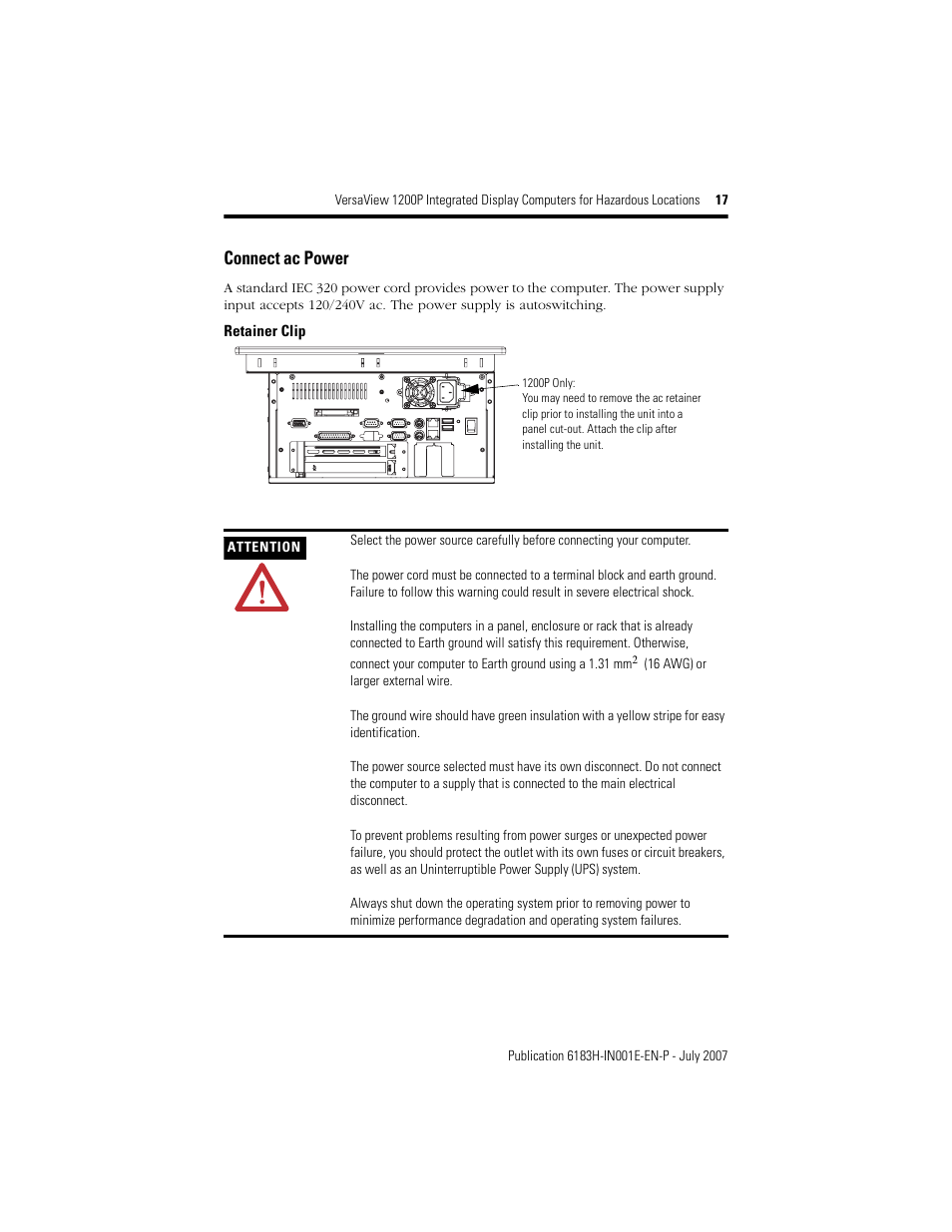 Connect ac power | Rockwell Automation VersaView 1200P Integrated Display Computers for Hazardous Locations User Manual | Page 17 / 24