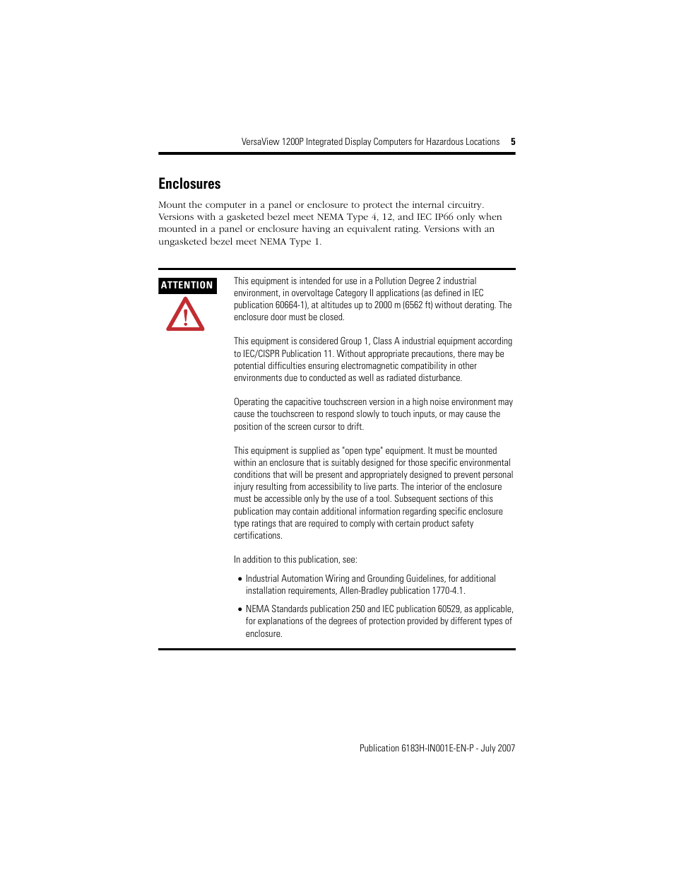 Enclosures | Rockwell Automation VersaView 1200P Integrated Display Computers for Hazardous Locations User Manual | Page 5 / 24