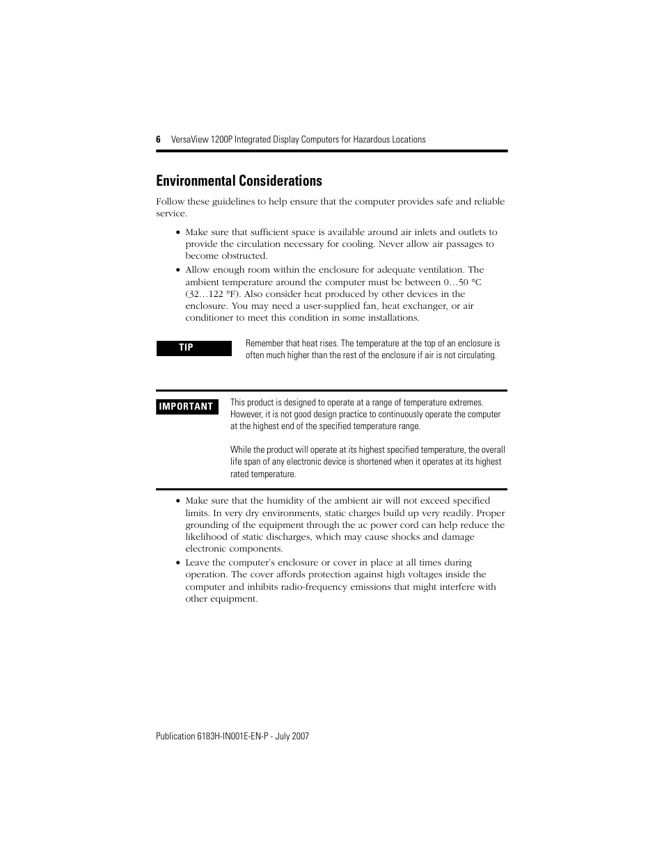 Environmental considerations | Rockwell Automation VersaView 1200P Integrated Display Computers for Hazardous Locations User Manual | Page 6 / 24