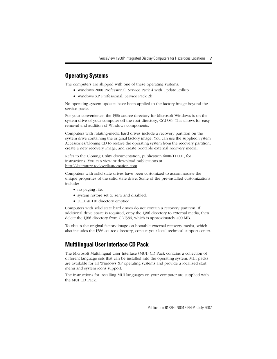 Operating systems, Multilingual user interface cd pack | Rockwell Automation VersaView 1200P Integrated Display Computers for Hazardous Locations User Manual | Page 7 / 24