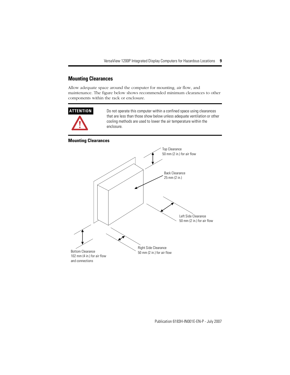 Mounting clearances | Rockwell Automation VersaView 1200P Integrated Display Computers for Hazardous Locations User Manual | Page 9 / 24