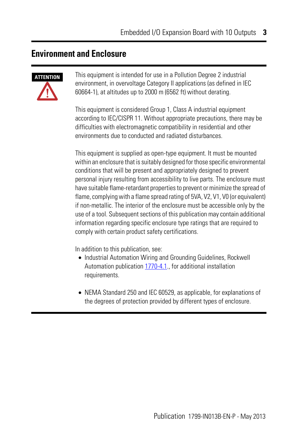 Environment and enclosure | Rockwell Automation 1799-OQ10X Embedded I/O Expansion Board with 10 Outputs User Manual | Page 3 / 16