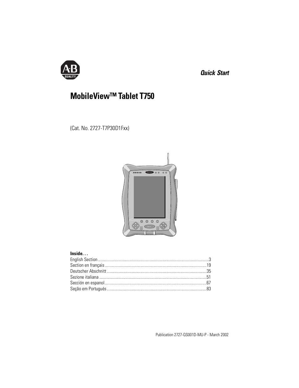 Rockwell Automation 2727-T7P30D1Fxx MobileView Tablet T750 Quick Start User Manual | 100 pages