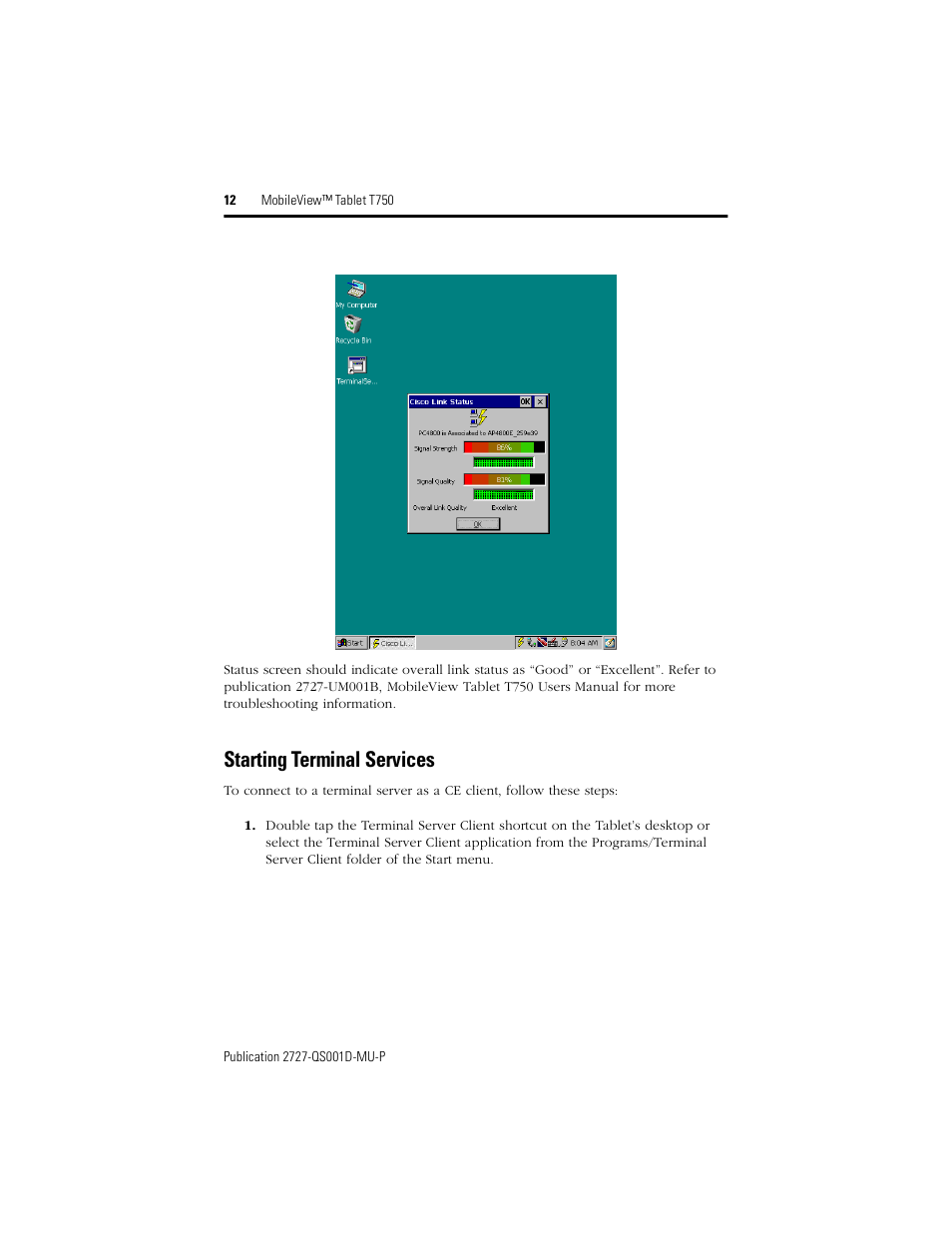 Starting terminal services | Rockwell Automation 2727-T7P30D1Fxx MobileView Tablet T750 Quick Start User Manual | Page 12 / 100