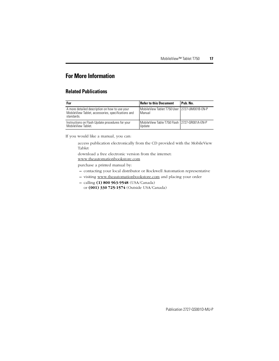 For more information, Related publications | Rockwell Automation 2727-T7P30D1Fxx MobileView Tablet T750 Quick Start User Manual | Page 17 / 100