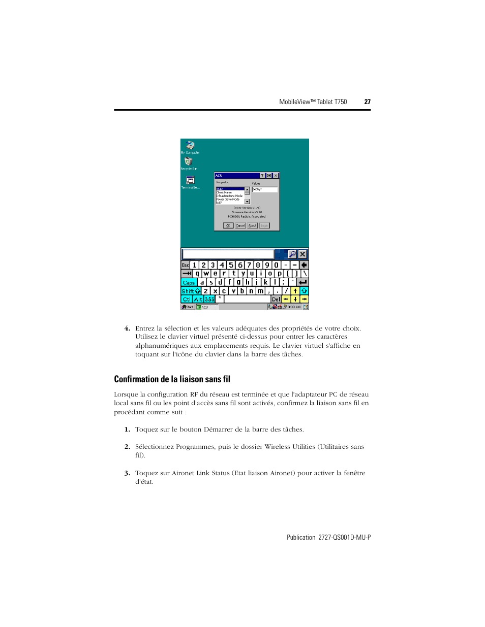 Confirmation de la liaison sans fil | Rockwell Automation 2727-T7P30D1Fxx MobileView Tablet T750 Quick Start User Manual | Page 27 / 100