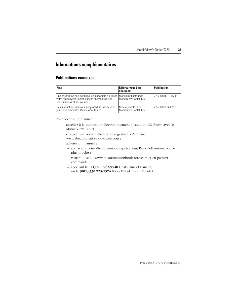 Informations complémentaires, Publications connexes | Rockwell Automation 2727-T7P30D1Fxx MobileView Tablet T750 Quick Start User Manual | Page 33 / 100