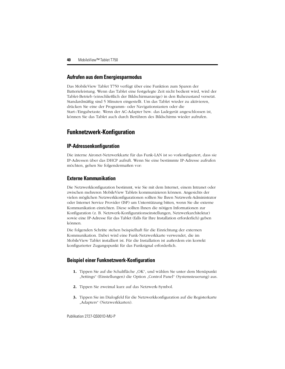 Funknetzwerk-konfiguration | Rockwell Automation 2727-T7P30D1Fxx MobileView Tablet T750 Quick Start User Manual | Page 40 / 100