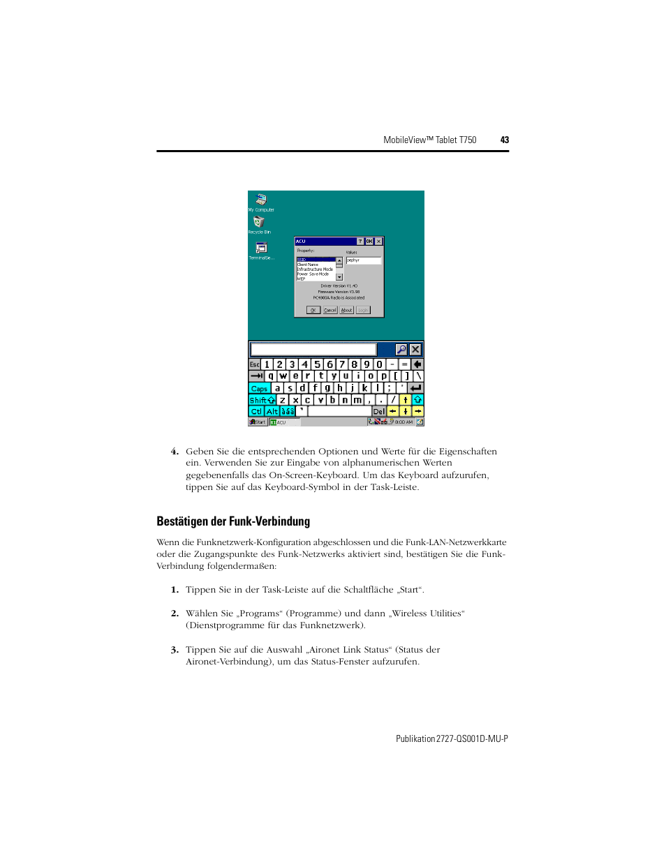 Bestätigen der funk-verbindung | Rockwell Automation 2727-T7P30D1Fxx MobileView Tablet T750 Quick Start User Manual | Page 43 / 100