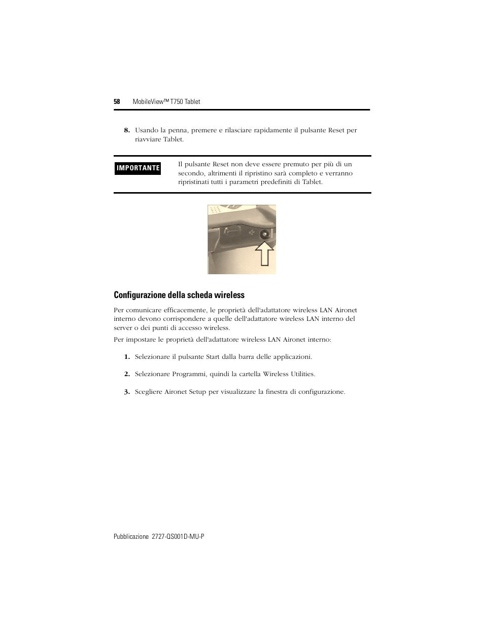 Configurazione della scheda wireless | Rockwell Automation 2727-T7P30D1Fxx MobileView Tablet T750 Quick Start User Manual | Page 58 / 100