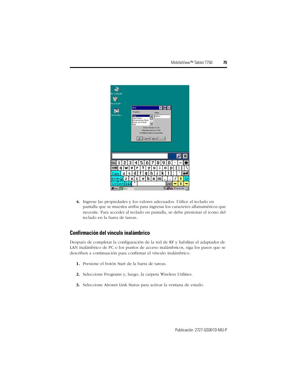 Confirmación del vínculo inalámbrico | Rockwell Automation 2727-T7P30D1Fxx MobileView Tablet T750 Quick Start User Manual | Page 75 / 100