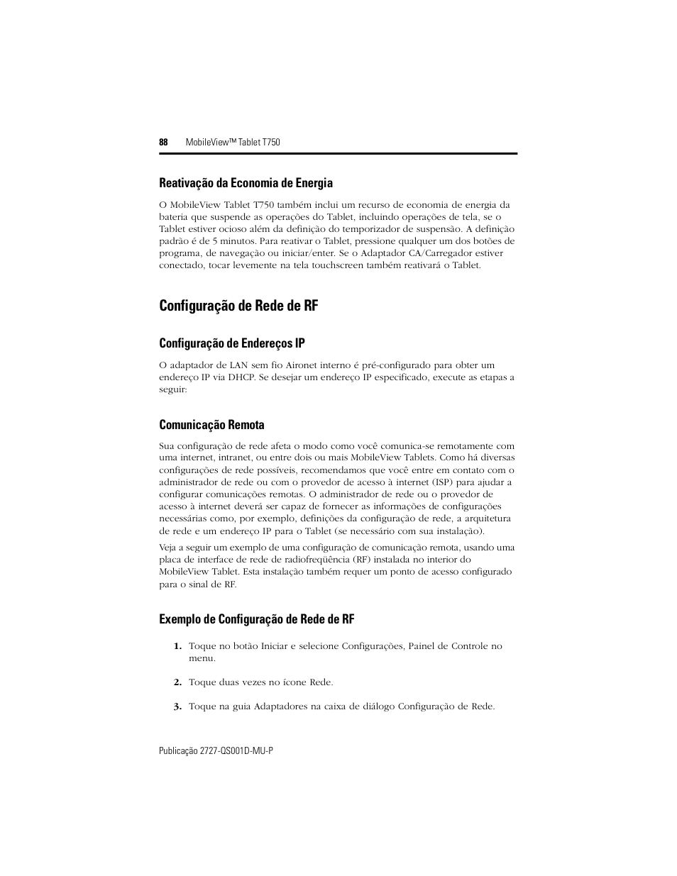 Configuração de rede de rf | Rockwell Automation 2727-T7P30D1Fxx MobileView Tablet T750 Quick Start User Manual | Page 88 / 100