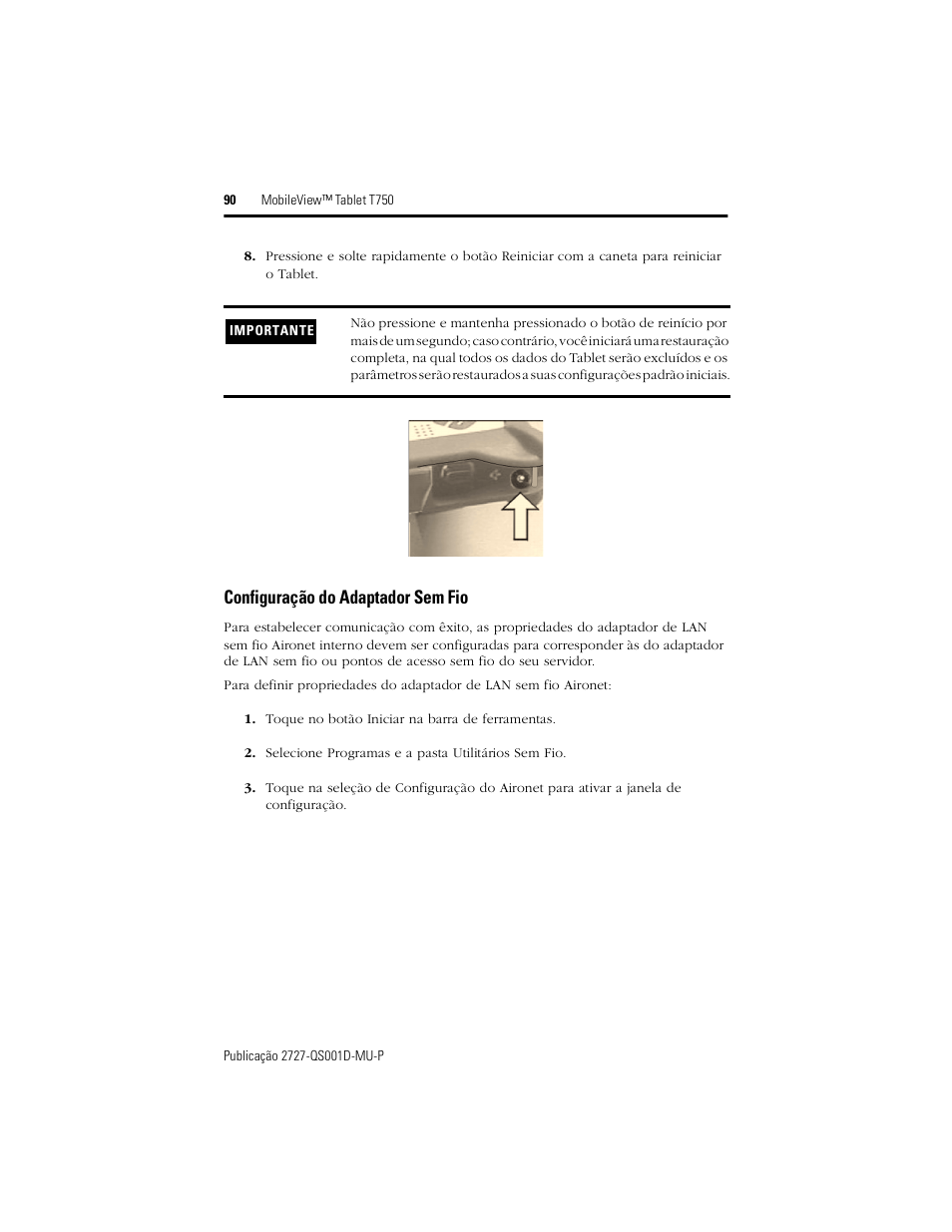 Configuração do adaptador sem fio | Rockwell Automation 2727-T7P30D1Fxx MobileView Tablet T750 Quick Start User Manual | Page 90 / 100