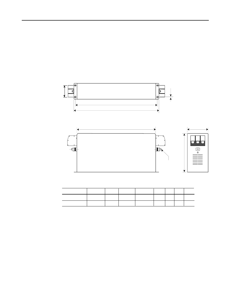 Outline drawing of the line filters | Rockwell Automation 8720MC 8720MC Regenerative Power Supply User Manual User Manual | Page 124 / 136