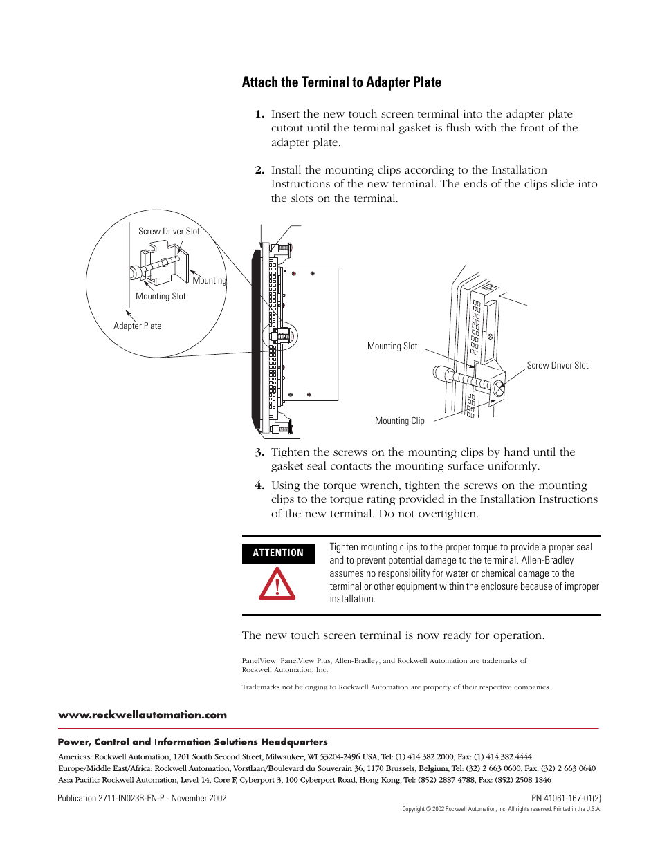 Attach the terminal to adapter plate | Rockwell Automation 2711P-RAT12E Adapter Kit for PanelView 1400eTouch Screen Terminal Cutout User Manual | Page 4 / 4