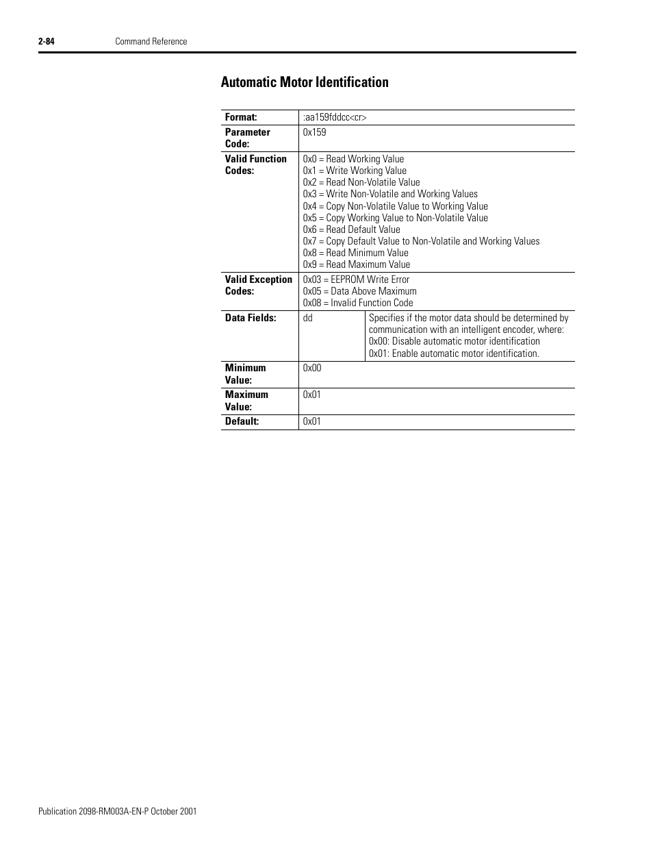 Automatic motor identification, Automatic motor identification -84 | Rockwell Automation 2098-DSD-xxx Ultra3000 Host Commands for Serial Interface User Manual | Page 100 / 176