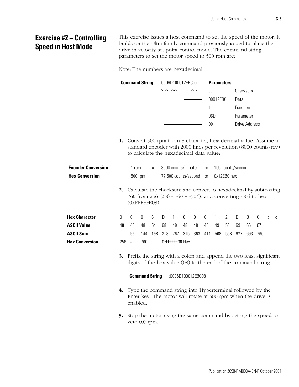 Exercise #2 – controlling speed in host mode | Rockwell Automation 2098-DSD-xxx Ultra3000 Host Commands for Serial Interface User Manual | Page 169 / 176